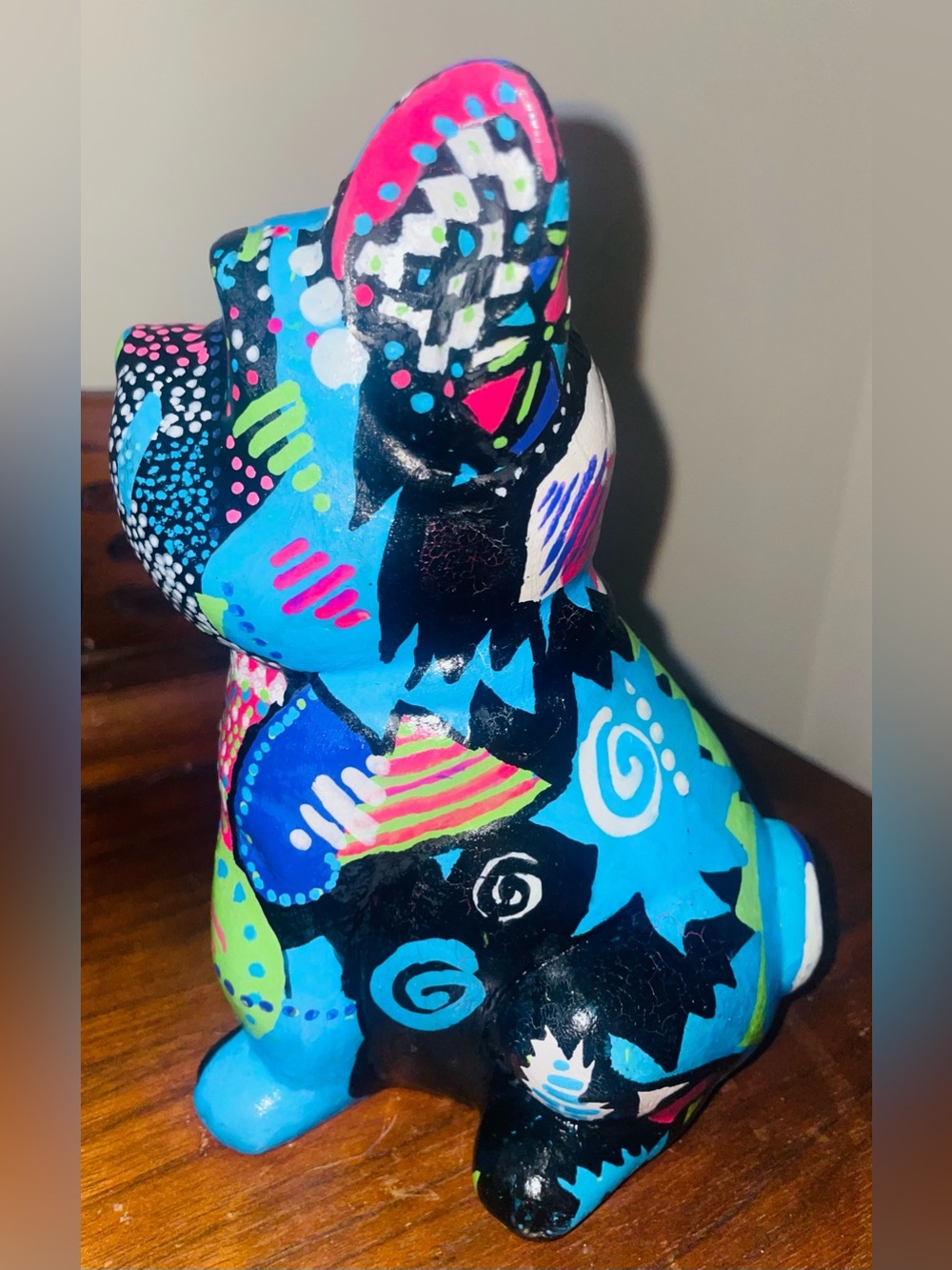 Hand Painted French Bulldog Sculpture One of a Kind Pop Art Dog Figurine - Picture 3 of 4